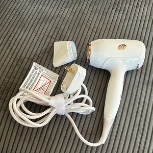 T3 White and Rose Gold Compact Hair Dryer with Nozzle
